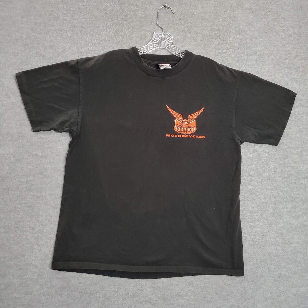 VINTAGE Big Johnson Motorcycle Men Shirt L Black Single Stitch 90s Tee